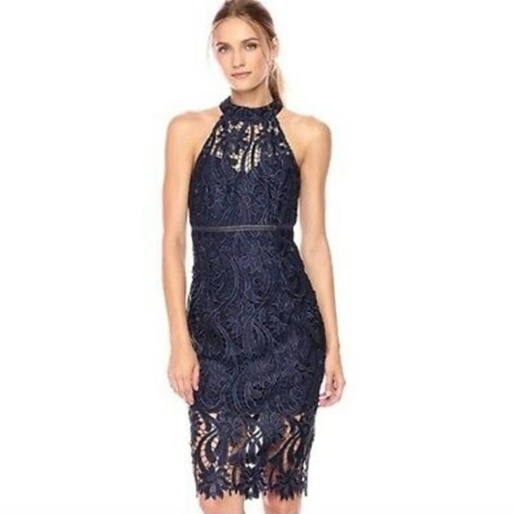 Navy Lace Halter Sheath Dress